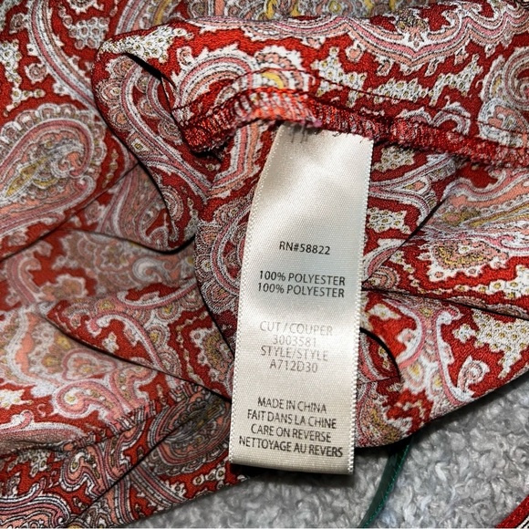 Max Studio Red and Brown Flutter Sleeve Wrap Blouse - Picture 8 of 8